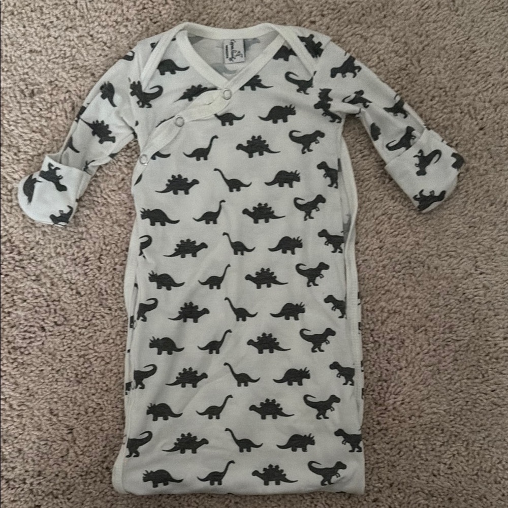 Infant White Sleep Gown with Black Dino Print